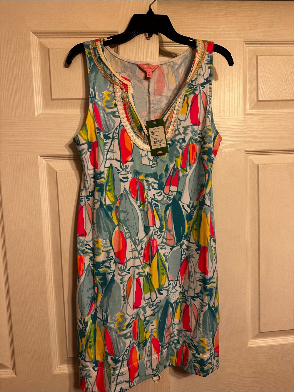 Lilly Pulitzer Sleeveless Boat Print Shift Dress in Teal, Pink, Yellow